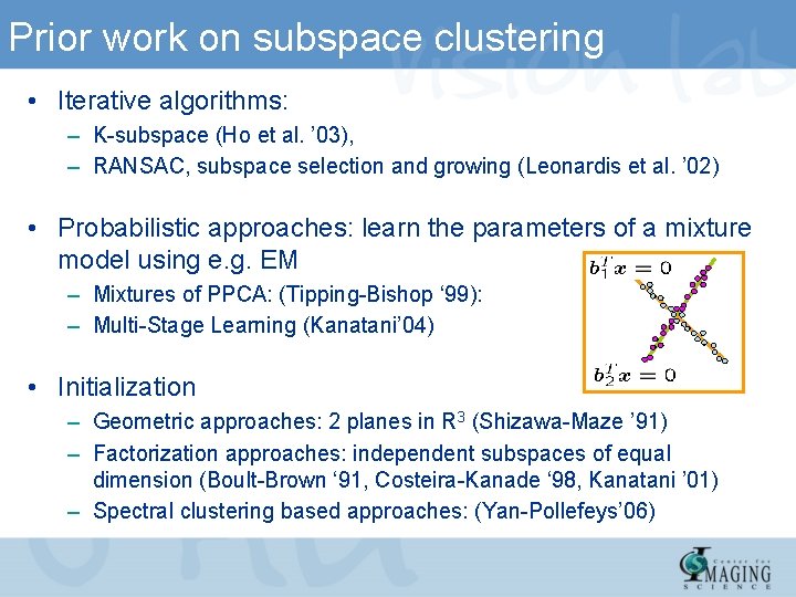 Prior work on subspace clustering • Iterative algorithms: – K-subspace (Ho et al. ’