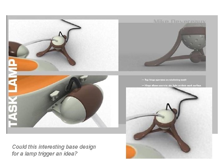 Could this interesting base design for a lamp trigger an idea? 