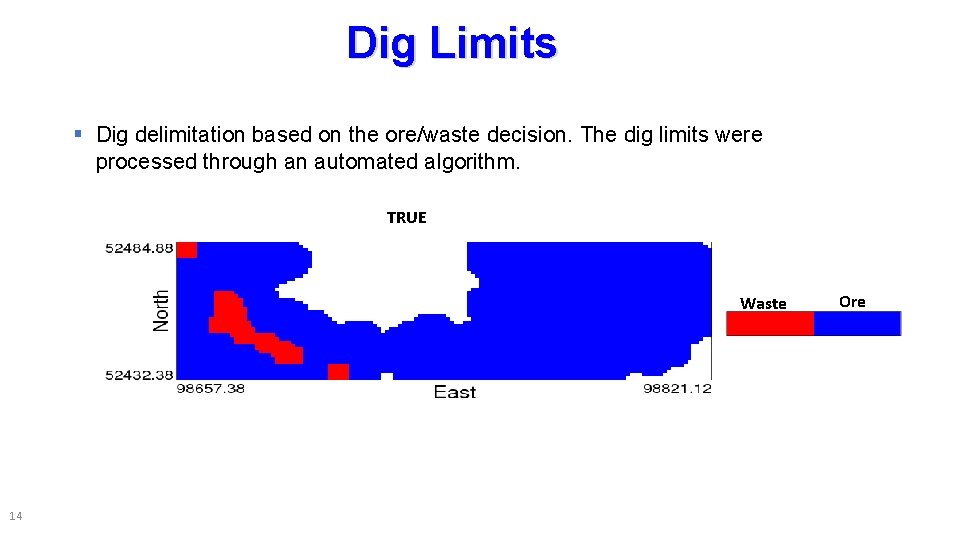 Dig Limits § Dig delimitation based on the ore/waste decision. The dig limits were