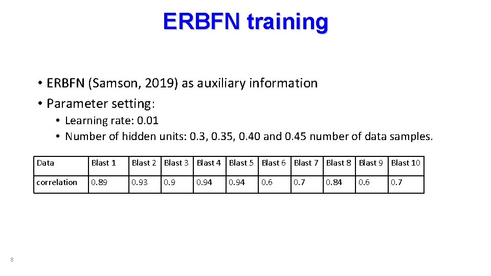 ERBFN training • ERBFN (Samson, 2019) as auxiliary information • Parameter setting: • Learning