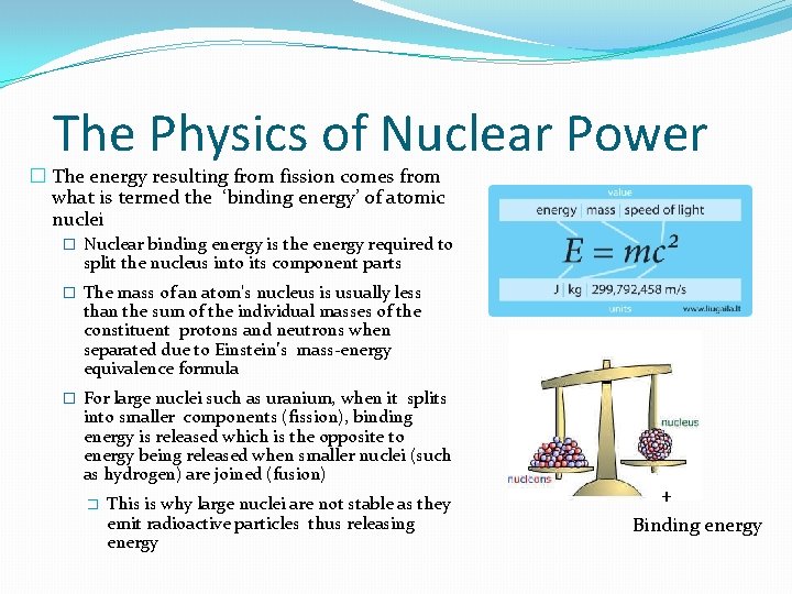 The Physics of Nuclear Power � The energy resulting from fission comes from what The Physics of Nuclear Power � The energy resulting from fission comes from what
