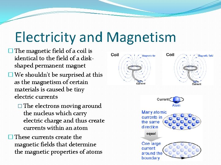 Electricity and Magnetism � The magnetic field of a coil is identical to the Electricity and Magnetism � The magnetic field of a coil is identical to the