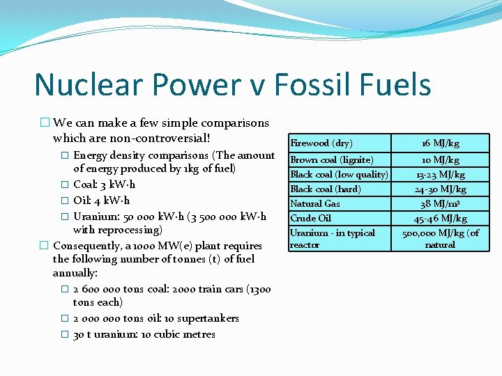 Nuclear Power v Fossil Fuels � We can make a few simple comparisons which Nuclear Power v Fossil Fuels � We can make a few simple comparisons which