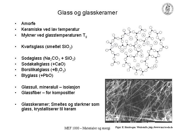 Glass og glasskeramer • • • Amorfe Keramiske ved lav temperatur Mykner ved glasstemperaturen