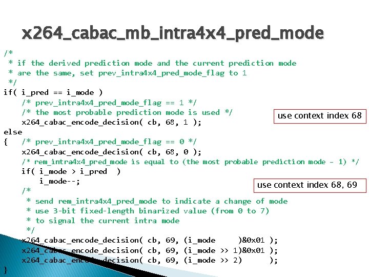 x 264_cabac_mb_intra 4 x 4_pred_mode /* * if the derived prediction mode and the