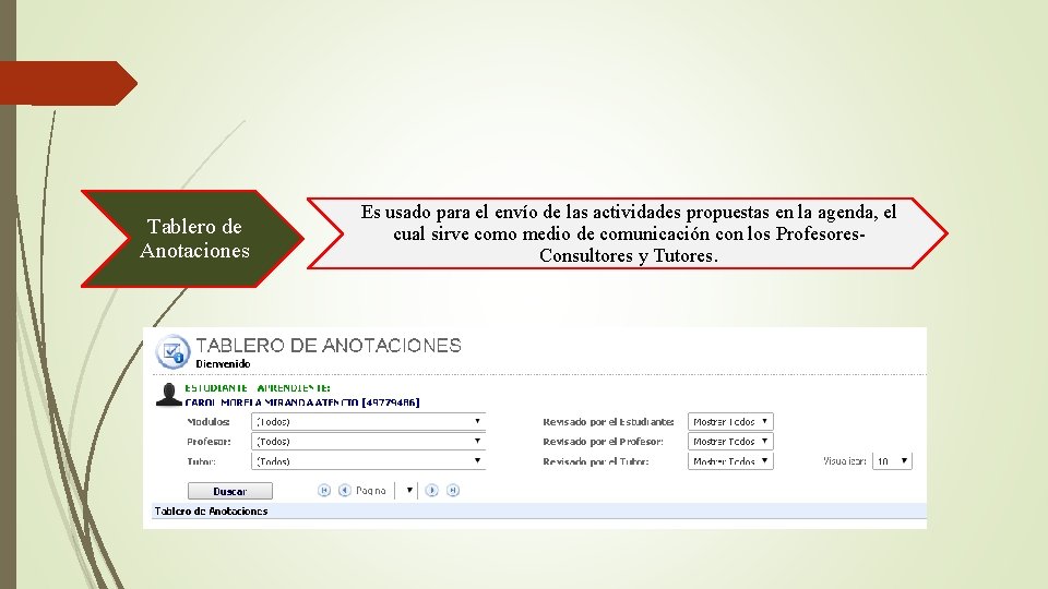 Tablero de Anotaciones Es usado para el envío de las actividades propuestas en la