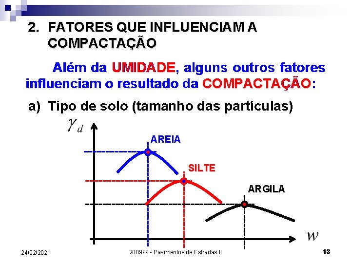 2. FATORES QUE INFLUENCIAM A COMPACTAÇÃO Além da UMIDADE, UMIDADE alguns outros fatores influenciam