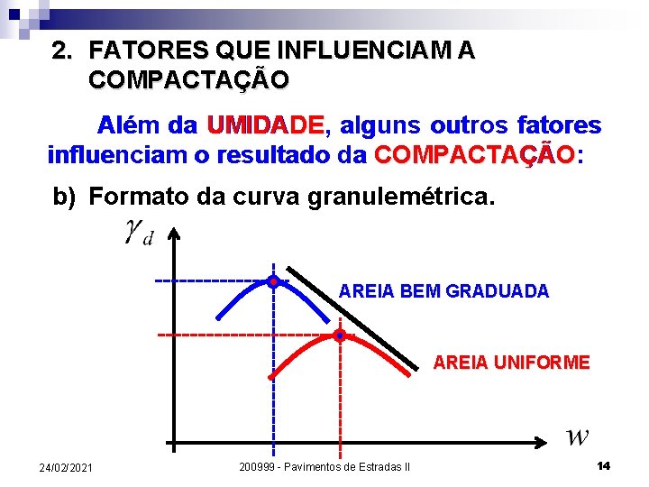 2. FATORES QUE INFLUENCIAM A COMPACTAÇÃO Além da UMIDADE, UMIDADE alguns outros fatores influenciam