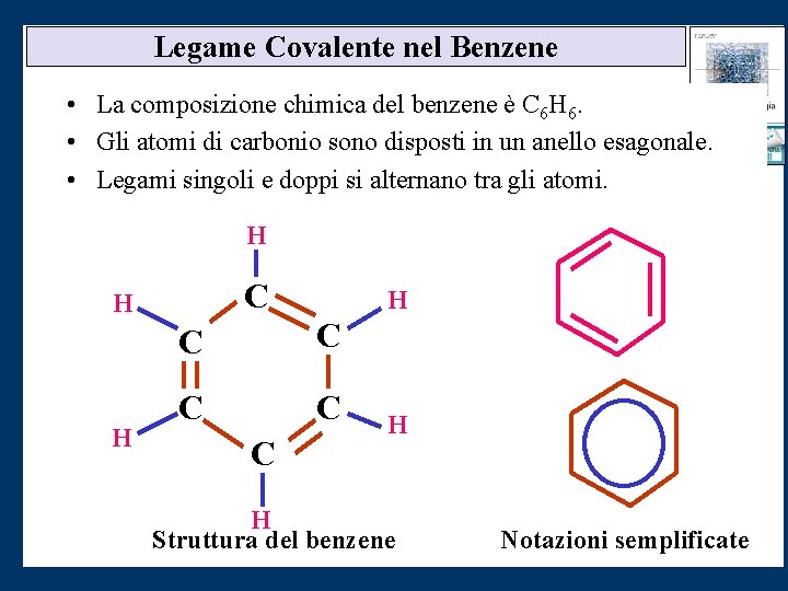 Legame Covalente nel Benzene • La composizione chimica del benzene è C 6 H