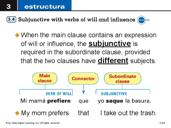 u When the main clause contains an expression of will or influence, the subjunctive