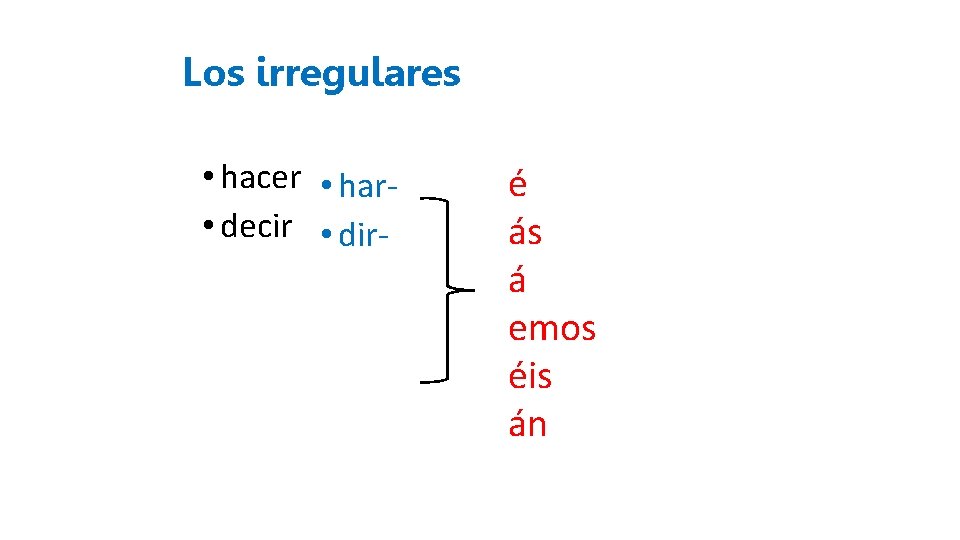 Los irregulares • hacer • har • decir • dir- é ás á emos