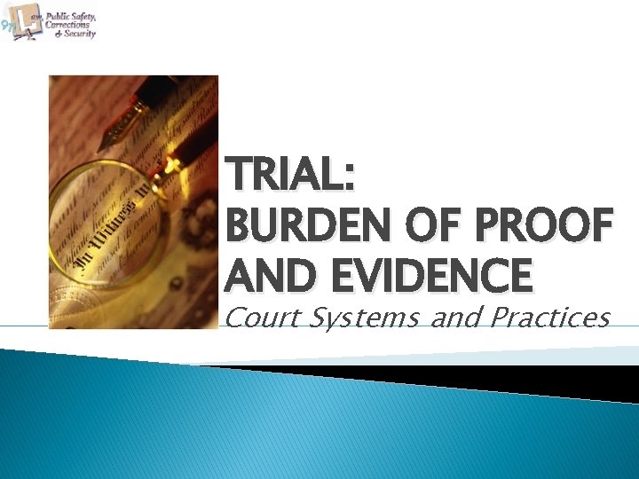 TRIAL: BURDEN OF PROOF AND EVIDENCE Court Systems and Practices 