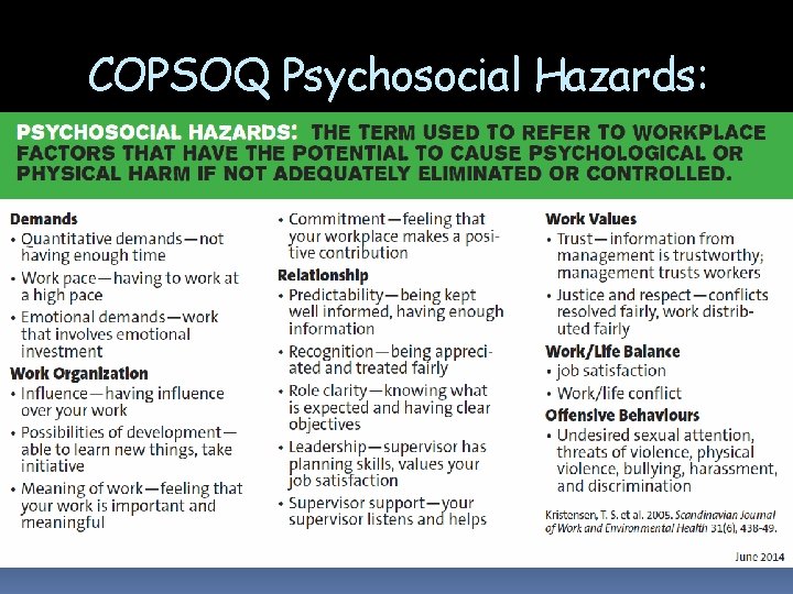 COPSOQ Psychosocial Hazards: 