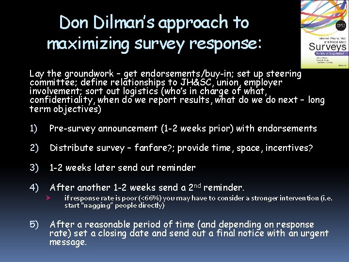 Don Dilman’s approach to maximizing survey response: Lay the groundwork – get endorsements/buy-in; set