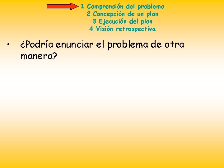 1 Comprensión del problema 2 Concepción de un plan 3 Ejecución del plan 4