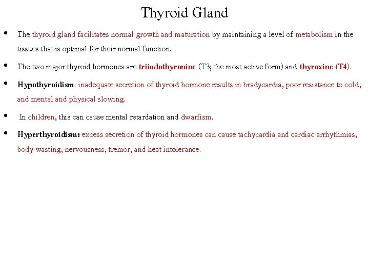 Thyroid Gland • The thyroid gland facilitates normal growth and maturation by maintaining a