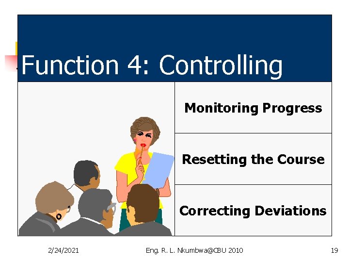 Function 4: Controlling Monitoring Progress Resetting the Course Correcting Deviations 2/24/2021 Eng. R. L.
