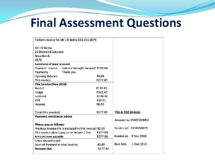 Final Assessment Questions 