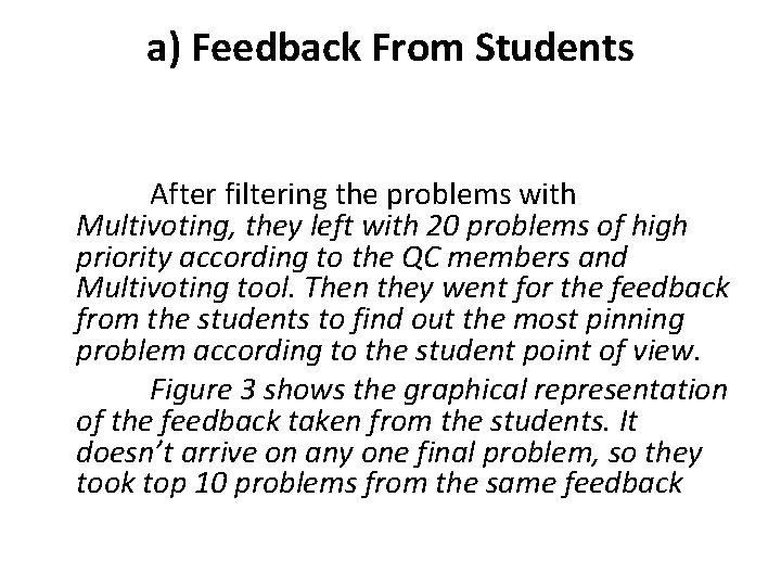 a) Feedback From Students After filtering the problems with Multivoting, they left with 20
