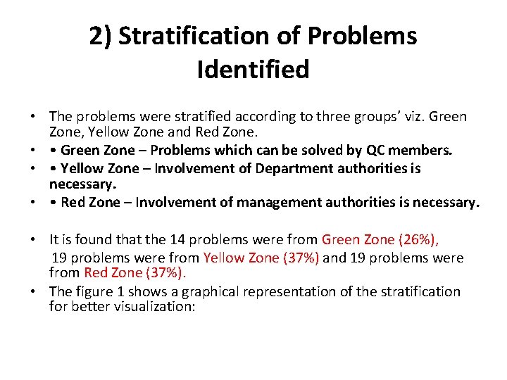 2) Stratification of Problems Identified • The problems were stratified according to three groups’