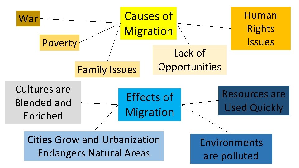 War Poverty Causes of Migration Family Issues Cultures are Blended and Enriched Lack of