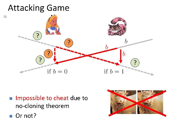 Attacking Game 31 ? ? n n ? ? Impossible to cheat due to