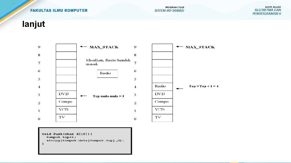 PROGRAM STUDI SISTEM INFORMASI lanjut MATA KULIAH ALGORITMA DAN PEMROGRAMAN II PROGRAM STUDI SISTEM INFORMASI lanjut MATA KULIAH ALGORITMA DAN PEMROGRAMAN II