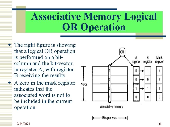 Associative Memory Logical OR Operation w The right figure is showing that a logical