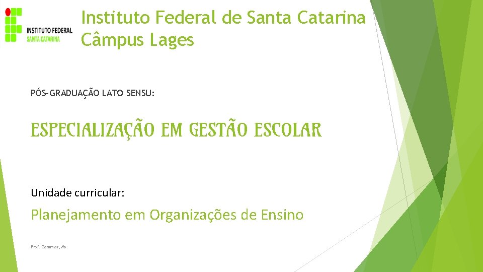 Instituto Federal de Santa Catarina Câmpus Lages PÓS-GRADUAÇÃO LATO SENSU: ESPECIALIZAÇÃO EM GESTÃO ESCOLAR