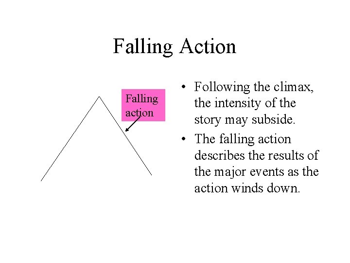 Falling Action Falling action • Following the climax, the intensity of the story may
