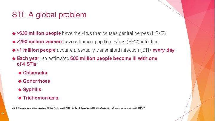 STI: A global problem >530 million people have the virus that causes genital herpes