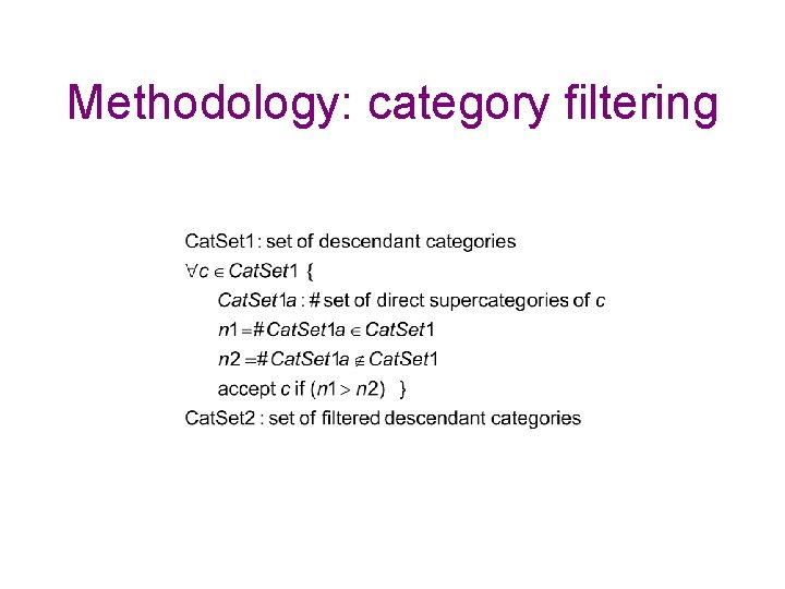 Methodology: category filtering Methodology: category filtering