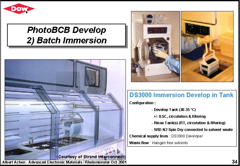 Photo. BCB Develop 2) Batch Immersion DS 3000 Immersion Develop in Tank Configuration :