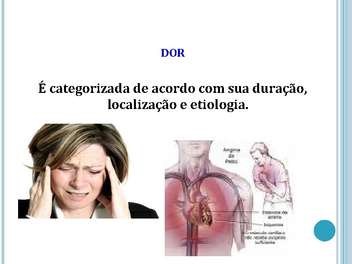 DOR É categorizada de acordo com sua duração, localização e etiologia. 