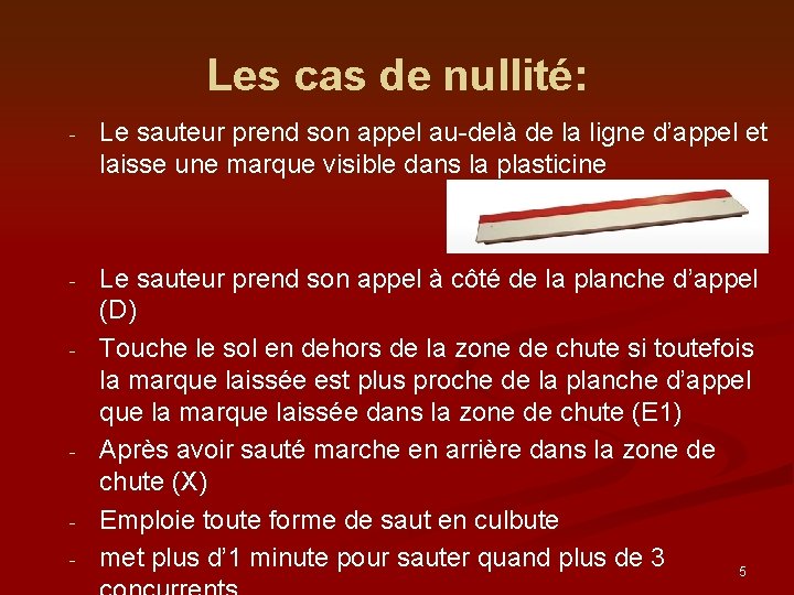 Les cas de nullité: - Le sauteur prend son appel au-delà de la ligne