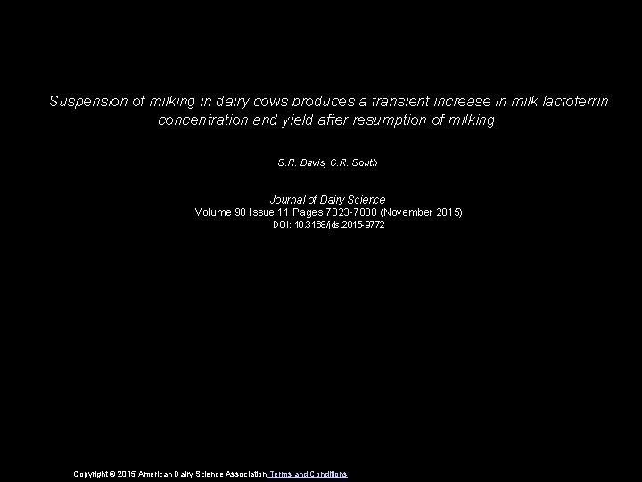 Suspension of milking in dairy cows produces a transient increase in milk lactoferrin concentration