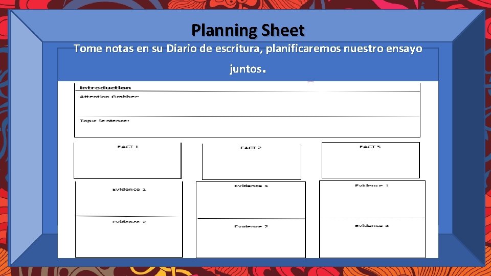 Planning Sheet Class Dojo Tome notas en su Diario de escritura, planificaremos nuestro ensayo