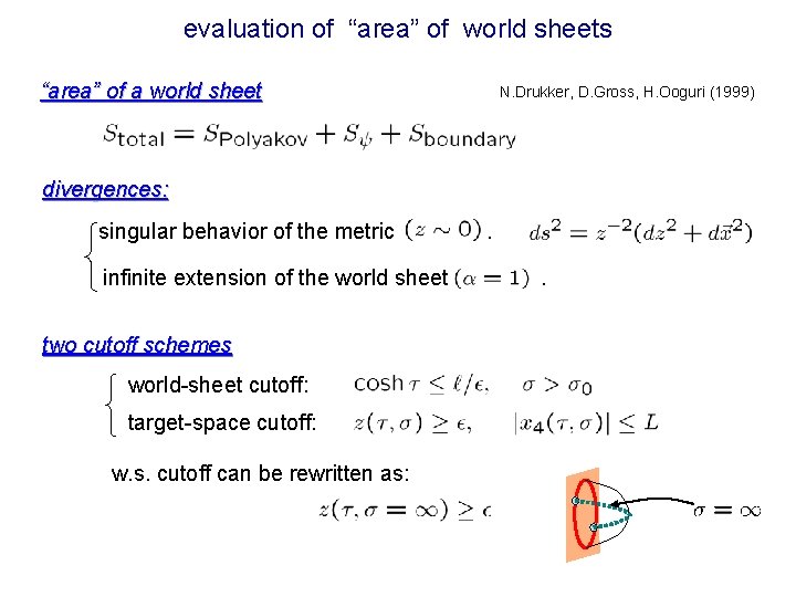 evaluation of “area” of world sheets “area” of a world sheet N. Drukker, D.