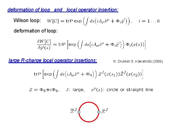 deformation of loop and local operator insertion: Wilson loop: deformation of loop: large R-charge