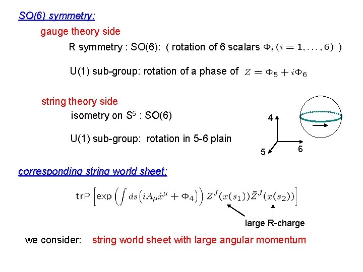 SO(6) symmetry: gauge theory side R symmetry : SO(6): ( rotation of 6 scalars