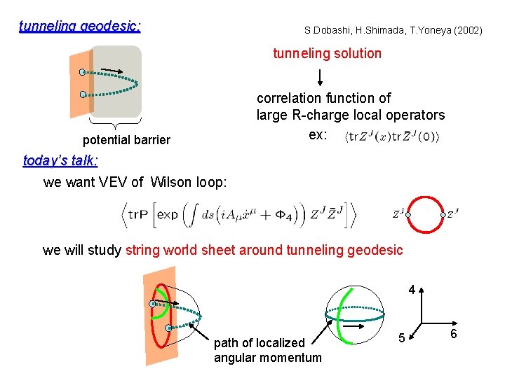 tunneling geodesic: S. Dobashi, H. Shimada, T. Yoneya (2002) tunneling solution correlation function of