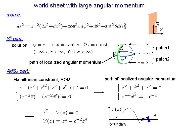 world sheet with large angular momentum metric: S 5 part: solution: patch 1 patch