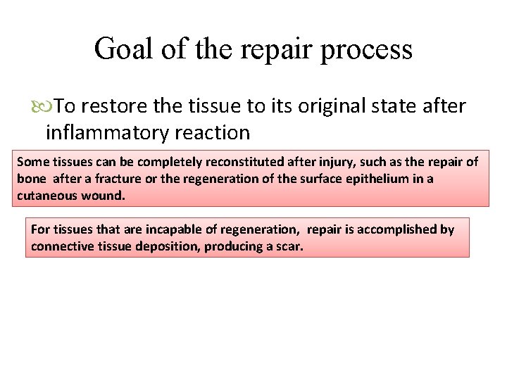 Goal of the repair process To restore the tissue to its original state after