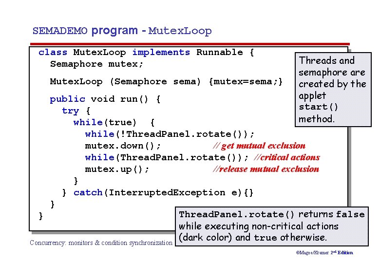 SEMADEMO program - Mutex. Loop class Mutex. Loop implements Runnable { Semaphore mutex; Mutex.