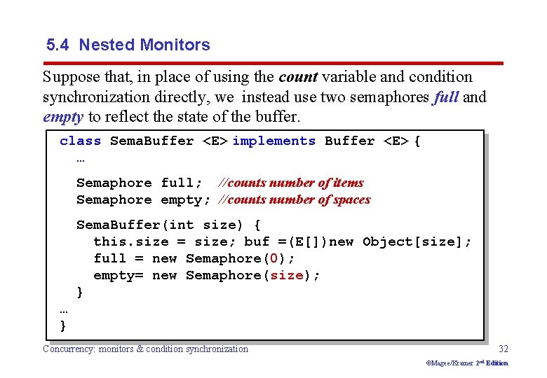 5. 4 Nested Monitors Suppose that, in place of using the count variable and