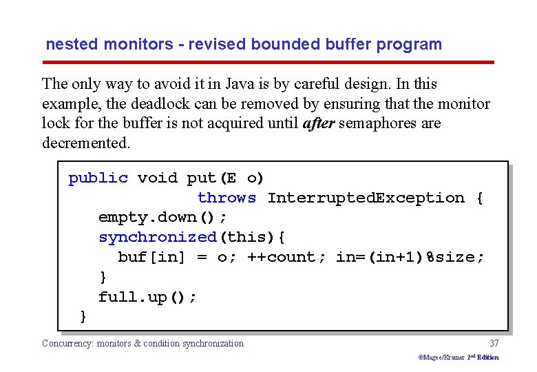 nested monitors - revised bounded buffer program The only way to avoid it in