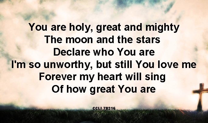 You are holy, great and mighty The moon and the stars Declare who You