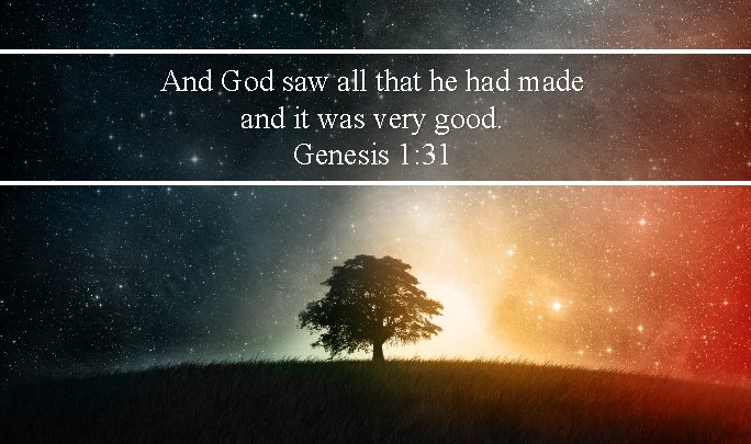 And God saw all that he had made and it was very good. Genesis