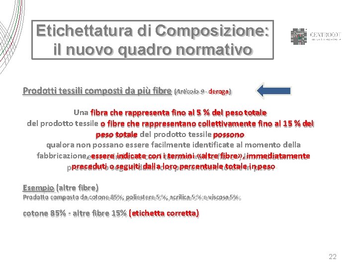 Etichettatura di Composizione: il nuovo quadro normativo Prodotti tessili composti da più fibre (Articolo