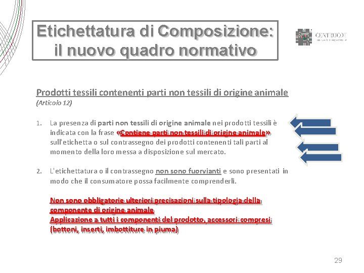 Etichettatura di Composizione: il nuovo quadro normativo Prodotti tessili contenenti parti non tessili di